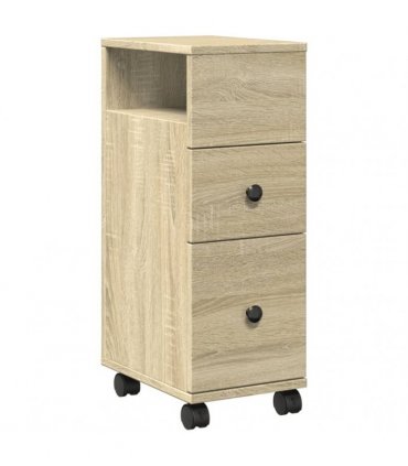vidaXL Narrow Bathroom Cabinet with Wheels Sonoma Oak Engineered Wood