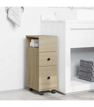 vidaXL Narrow Bathroom Cabinet with Wheels Sonoma Oak Engineered Wood