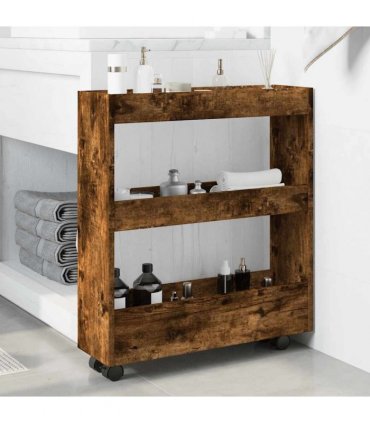 vidaXL Narrow Storage Trolley 3 Tier Smoked Oak Engineered Wood