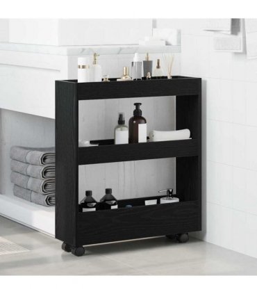 vidaXL Narrow Storage Trolley Black Oak 60 x 18 x 70 cm