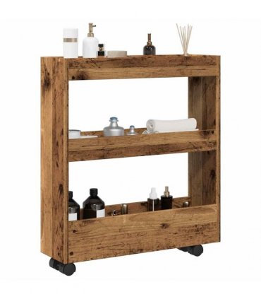 vidaXL Narrow Storage Trolley 3 Tier Old Wood Engineered Wood
