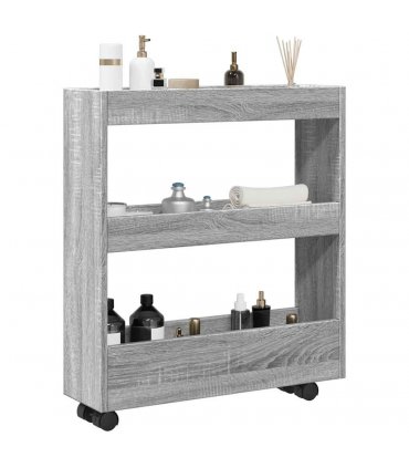 vidaXL Narrow Storage Trolley 3 Tier Grey Sonoma Engineered Wood