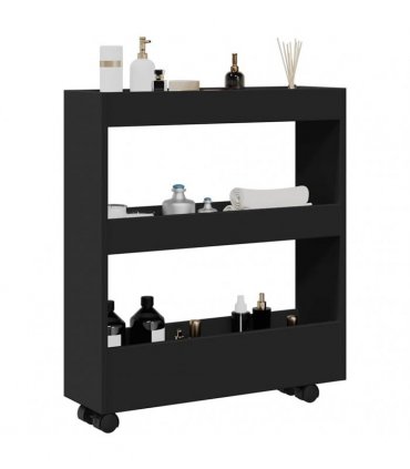 vidaXL Narrow Storage Trolley 3 Tier Black Engineered Wood