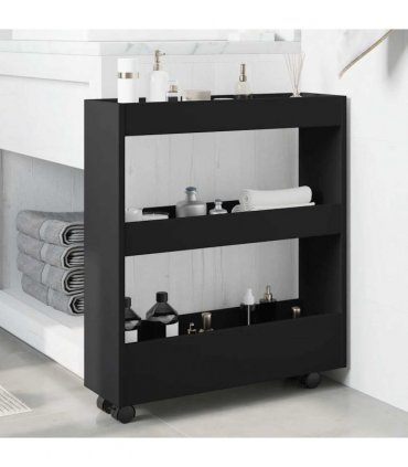 vidaXL Narrow Storage Trolley 3 Tier Black Engineered Wood