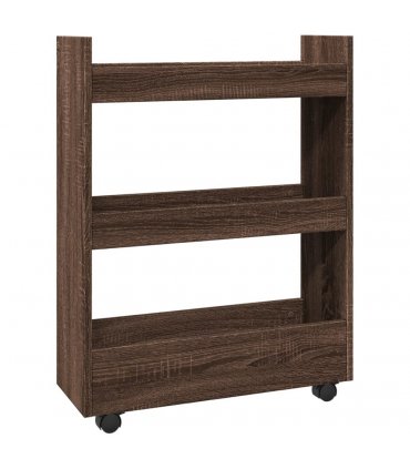 vidaXL Narrow Storage Trolley 3 Tier Brown Oak Engineered Wood