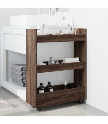 vidaXL Narrow Storage Trolley 3 Tier Brown Oak Engineered Wood