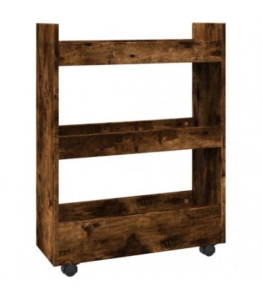 vidaXL Narrow Storage Trolley 3 Tier Smoked Oak Engineered Wood — V0672055253