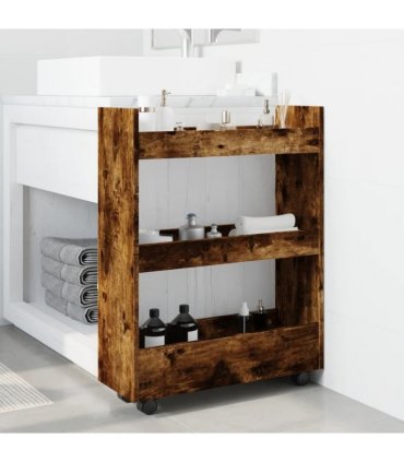 vidaXL Narrow Storage Trolley 3 Tier Smoked Oak Engineered Wood — V0672055253