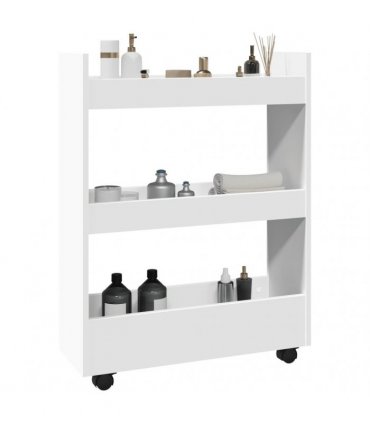vidaXL Narrow Storage Trolley 3 Tier White Engineered Wood — V0672055255