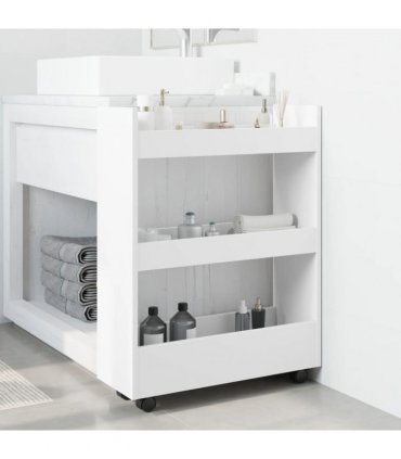 vidaXL Narrow Storage Trolley 3 Tier White Engineered Wood — V0672055255