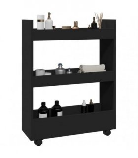 vidaXL Narrow Storage Trolley 3 Tier Black Engineered Wood — V0672055256