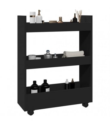 vidaXL Narrow Storage Trolley 3 Tier Black Engineered Wood — V0672055256