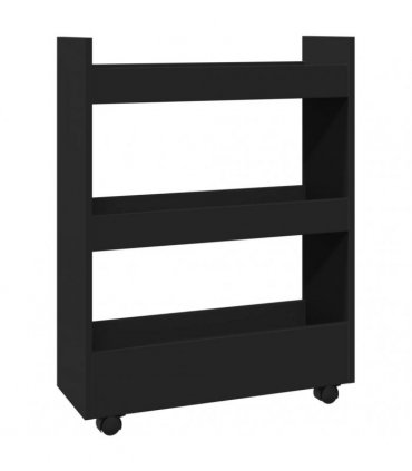 vidaXL Narrow Storage Trolley 3 Tier Black Engineered Wood — V0672055256
