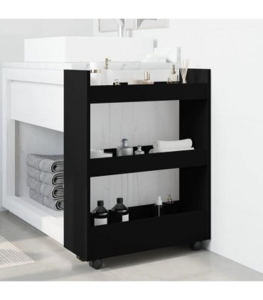 vidaXL Narrow Storage Trolley 3 Tier Black Engineered Wood — V0672055256