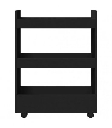 vidaXL Narrow Storage Trolley 3 Tier Black Engineered Wood — V0672055256
