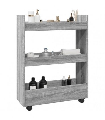 vidaXL Narrow Storage Trolley 3 Tier Grey Sonoma Engineered Wood — V0672055257