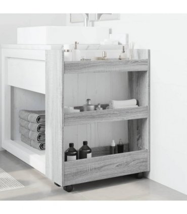 vidaXL Narrow Storage Trolley 3 Tier Grey Sonoma Engineered Wood — V0672055257