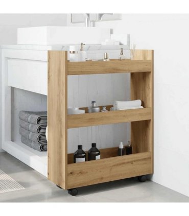 vidaXL Narrow Storage Trolley 3 Tier Artisian Oak Engineered Wood — V0672055258