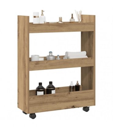 vidaXL Narrow Storage Trolley 3 Tier Artisian Oak Engineered Wood — V0672055258