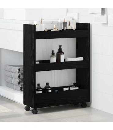 vidaXL Narrow Storage Trolley Black Oak 60 x 22 x 80 cm