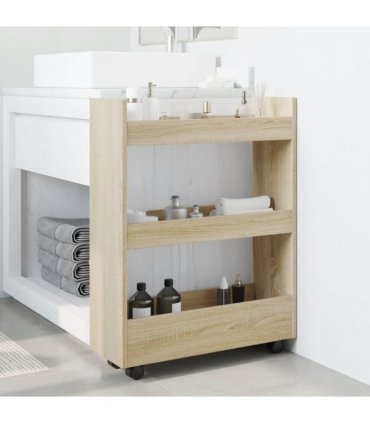 vidaXL Narrow Storage Trolley 3 Tier Sonoma Oak Engineered Wood — V0672055261