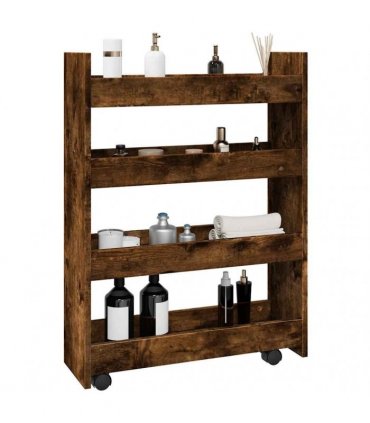 vidaXL Narrow Storage Trolley 4 Tier Smoked Oak Engineered Wood