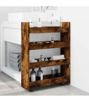 vidaXL Narrow Storage Trolley 4 Tier Smoked Oak Engineered Wood