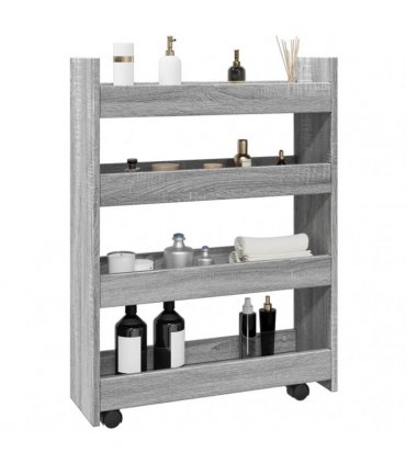 vidaXL Narrow Storage Trolley 4 Tier Grey Sonoma Engineered Wood