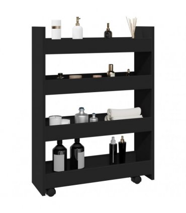 vidaXL Narrow Storage Trolley 4 Tier Black Engineered Wood