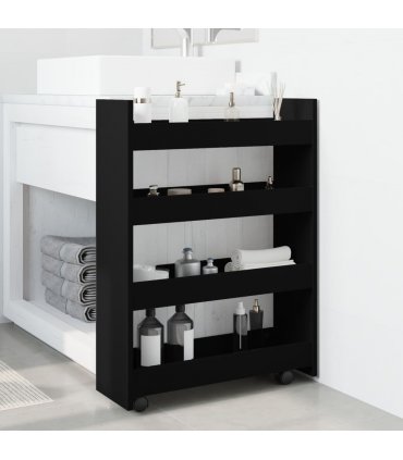 vidaXL Narrow Storage Trolley 4 Tier Black Engineered Wood