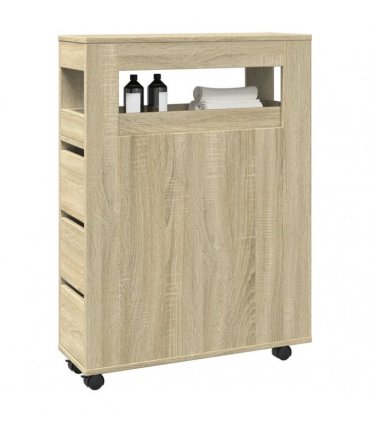 vidaXL Narrow Bathroom Cabinet with Wheels Sonoma Oak Engineered Wood — V0672055272