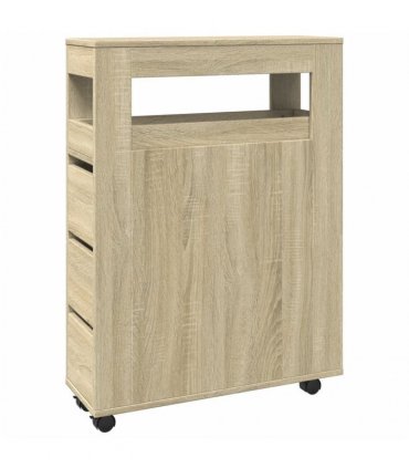 vidaXL Narrow Bathroom Cabinet with Wheels Sonoma Oak Engineered Wood — V0672055272