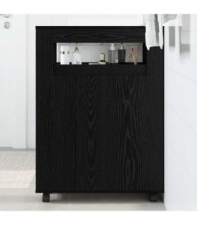 vidaXL Bathroom Furniture Set with Wheel Black Oak 65 x 23 x 87 cm