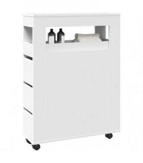 vidaXL Narrow Bathroom Cabinet with Wheels White Engineered Wood — V0672055274