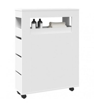 vidaXL Narrow Bathroom Cabinet with Wheels White Engineered Wood — V0672055274