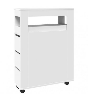 vidaXL Narrow Bathroom Cabinet with Wheels White Engineered Wood — V0672055274