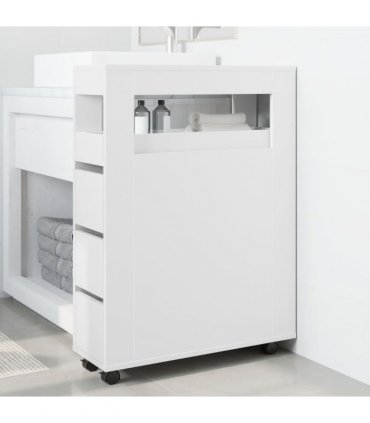 vidaXL Narrow Bathroom Cabinet with Wheels White Engineered Wood — V0672055274