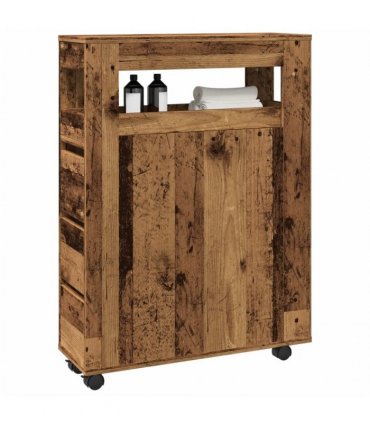 vidaXL Narrow Bathroom Cabinet with Wheels Old Wood Engineered Wood — V0672055275