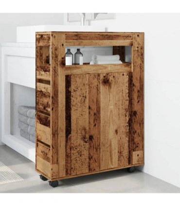 vidaXL Narrow Bathroom Cabinet with Wheels Old Wood Engineered Wood — V0672055275
