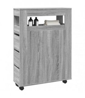 vidaXL Narrow Bathroom Cabinet with Wheels Grey Sonoma Engineered Wood — V0672055276
