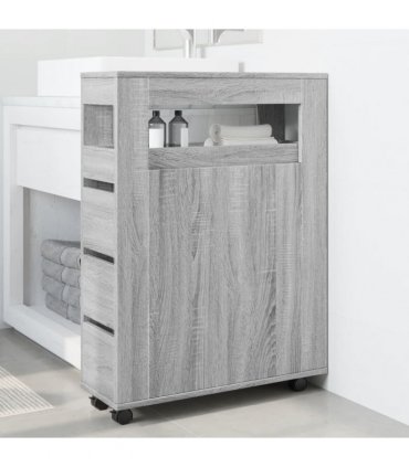 vidaXL Narrow Bathroom Cabinet with Wheels Grey Sonoma Engineered Wood — V0672055276