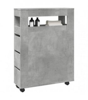 vidaXL Narrow Bathroom Cabinet with Wheels Concrete Grey Engineered Wood — V0672055278