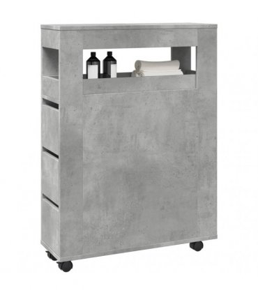 vidaXL Narrow Bathroom Cabinet with Wheels Concrete Grey Engineered Wood — V0672055278
