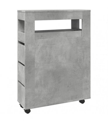 vidaXL Narrow Bathroom Cabinet with Wheels Concrete Grey Engineered Wood — V0672055278