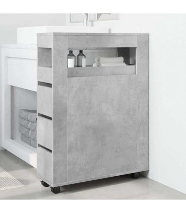 vidaXL Narrow Bathroom Cabinet with Wheels Concrete Grey Engineered Wood — V0672055278