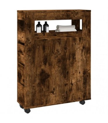 vidaXL Narrow Bathroom Cabinet with Wheels Smoked Oak Engineered Wood — V0672055281