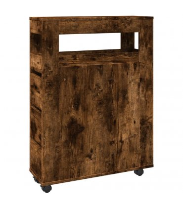 vidaXL Narrow Bathroom Cabinet with Wheels Smoked Oak Engineered Wood — V0672055281
