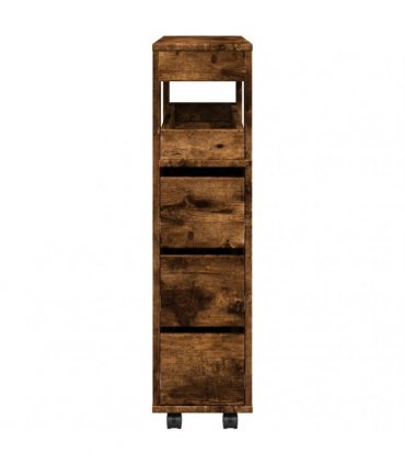 vidaXL Narrow Bathroom Cabinet with Wheels Smoked Oak Engineered Wood — V0672055281