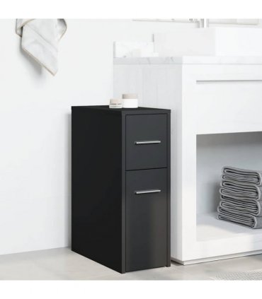 vidaXL Narrow Bathroom Cupboard with Wheels Black Engineered Wood