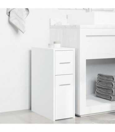 vidaXL Narrow Bathroom Cupboard with Wheels White Engineered Wood